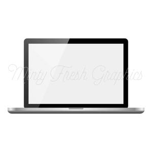 Laptop Computer Clipart - Silver Laptop Clip Art - Blank Screen - PNG - Instant Download - Commercial Use