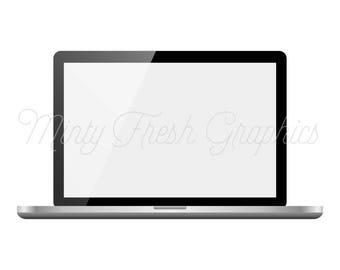 Laptop Computer Clipart - Silver Laptop Clip Art - Blank Screen - PNG - Instant Download - Commercial Use