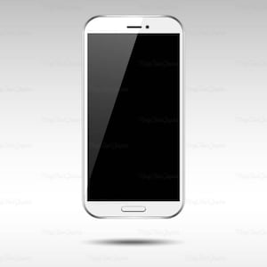 Könnte beinhalten: Ein weißes Smartphone mit einem schwarzen Bildschirm. Das Telefon liegt auf einem weißen Hintergrund.