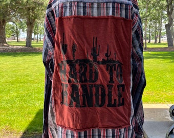 Upcycled Bleached Dress Shirt with “Hard to Handle” Graphic Size Men’s XXL