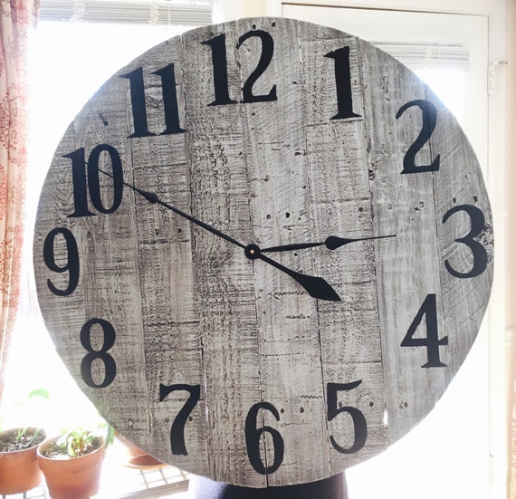 Items similar to 30" Farmhouse Style Clock. Whitewashed Wall Clock
