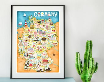 Germany Map Poster - Germany Map -  Map of Germany - Illustrated Germany Map - Wall Art - Home Decor - Home Gift - Poster Gift