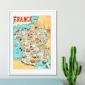 Frankreich Karte Poster - Frankreich Karte - Landkarte Frankreich - Illustrierte Frankreich Karte - Wand Kunst - Wohn Dekor - Haus Geschenk - Poster Geschenk