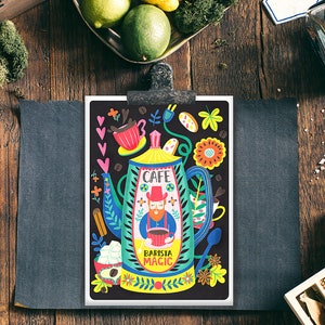 Barista Magic Postcard. A6 Coffee Lovers series postcard