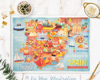 Puzzle Carte de l'Espagne - Carte de l'Espagne - Carte de l'Espagne - Cadeau puzzle - Carte de l'Espagne illustrée - Puzzle de 300 pièces