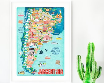 Argentina Map Poster - Map of Argentina - Argentina Map - Illustrated Argentina Map - Wall Art - Home Decor - Home Gift - Poster Gift