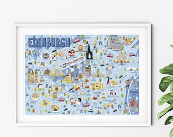 Edinburgh Map Poster - Edinburgh Map -  Map of Edinburgh - Illustrated Edinburgh Map - Wall Art - Home Decor - Home Gift - Poster Gift