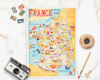 Puzzle Carte de France - Carte de France - Carte de France - Cadeau puzzle - Carte de France illustrée - Puzzle de 300 pièces