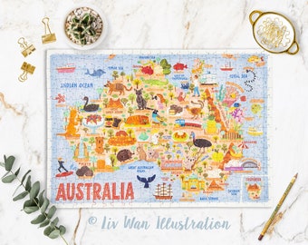 Puzzle Carte de l'Australie - Carte de l'Australie - Carte de l'Australie - Cadeau puzzle - Carte de l'Australie illustrée - Puzzle de 300 pièces