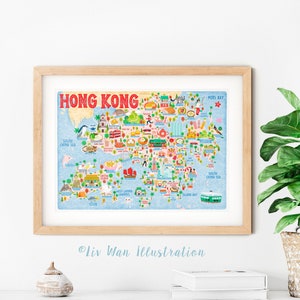 Hong Kong Map Poster Hong Kong Map Map of Hong Kong Illustrated Hong Kong Map Wall Art Home Decor Home Gift image 1