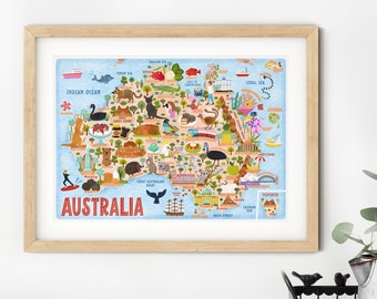 Australia Map Poster - Map of Australia - Australia Map - Illustrated Australia Map - Wall Art - Home Decor - Home Gift - Art Gift