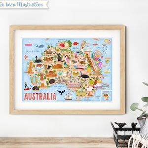 Australien Karte Poster - Landkarte von Australien - Australien Karte - Illustrierte Australien Karte - Wandkunst - Wohnkultur - Haus Geschenk - Kunst Geschenk