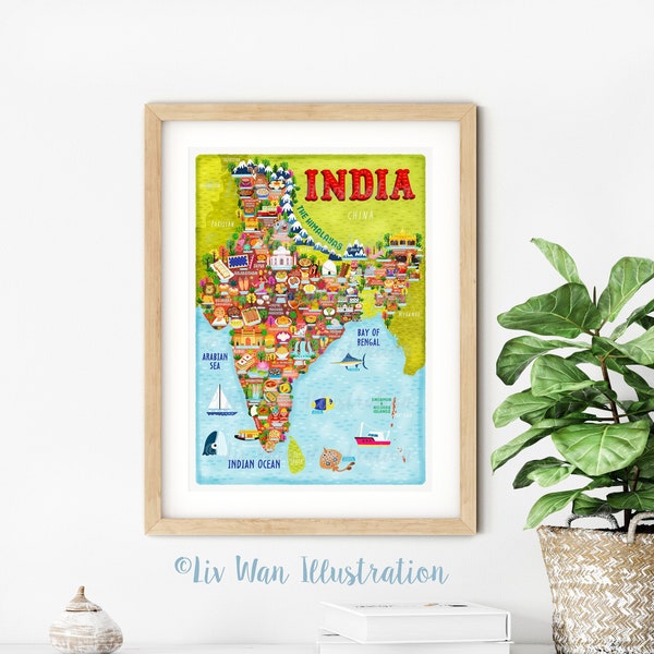 India Map Poster - Map of India - India Map - Illustrated India Map - Wall Art - Home Decor - Home Gift - Art Gift