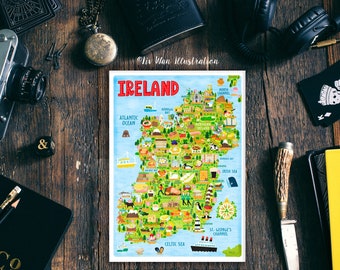 Ireland Map Postcard - Map of Ireland - Ireland Map - Illustrated Ireland Map - Travel Gift - A6 postcard