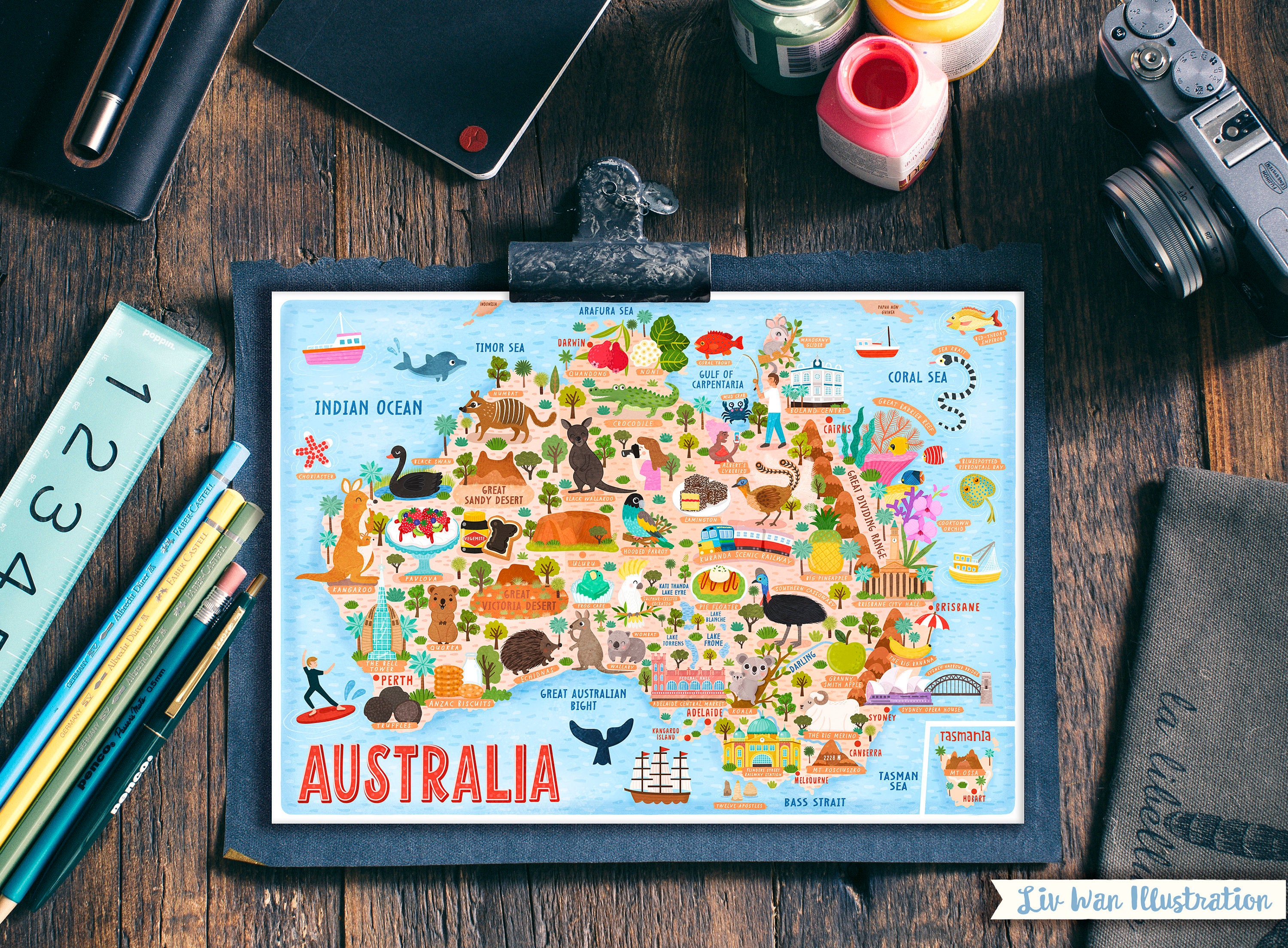 Australia Map Art Print Postcard Mini Art Print Map Wall Art | Etsy
