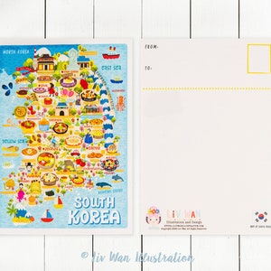 South Korea Map Postcard Map of South Korea South Korea Map Illustrated South Korea Map Travel Gift A6 postcard image 2