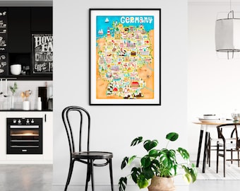 Póster de Alemania - Mapa de Alemania - Mapa de Alemania - Mapa ilustrado de Alemania - Arte mural - Decoración del hogar - Regalo para el hogar - Envío gratuito