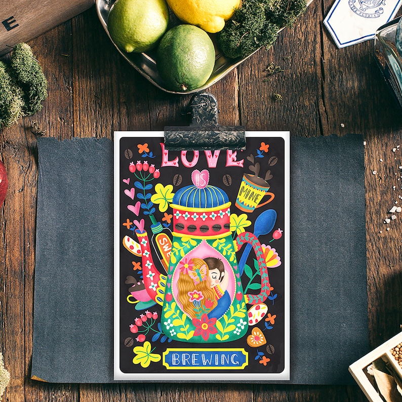 Coffee Lovers-Barista Magic Post Card Illustration Mini Print Wall Art