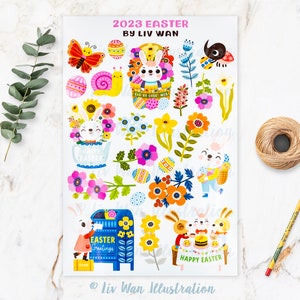 Easter Bunny Sticker sheet (2023) - Kawaii sticker sheet - Kawaii stationary - cute sticker sheet - laptop & phone case stickers