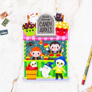 Candy Apple Stall Halloween Postcard | HW24-1. Fun cut-out Halloween postcard, A6