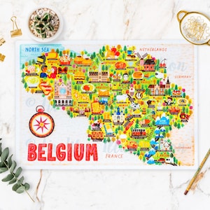 Puzzle Carte de la Belgique - Carte de la Belgique - Carte de la Belgique - Cadeau puzzle - Carte de la Belgique illustrée - Puzzle de 300 pièces