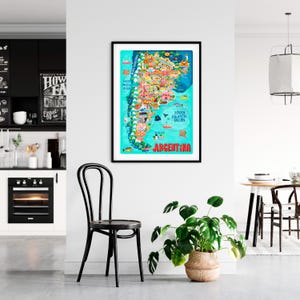 Póster del mapa de Argentina - Mapa de Argentina - Mapa de Argentina - Mapa ilustrado de Argentina - Arte mural - Decoración del hogar - Regalo para el hogar - Póster de regalo