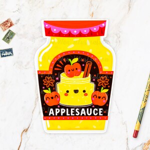 Carte postale compote de pommes - carte postale alimentaire - cadeau compote de pommes - illustration de nourriture - carte postale découpée - carte postale en forme - cuisine kawaii
