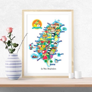 Poster carte de Taïwan - carte de Taïwan - carte de Taïwan - carte de Taïwan illustrée - oeuvre d'art murale - décoration d'intérieur - cadeau pour la maison - cadeau poster