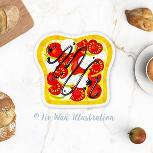 Carte postale pour toast aux tomates - Carte postale pour toast - Carte postale pour le petit déjeuner - Carte postale sur la nourriture - Carte postale découpée - Carte postale en forme - Cadeau de nourriture