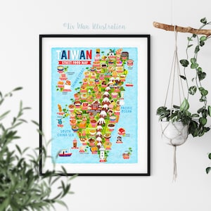 Taiwan Food Map Poster - Landkarte Taiwan - Landkarte Taiwan - Illustrierte Taiwan Karte - Wandkunst - Wohnkultur - Wohngeschenk - Poster Geschenk