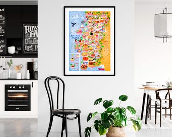 Portugal Map Poster - Portugal Map -  Map of Portugal - Illustrated Portugal Map - Wall Art - Home Decor - Home Gift - Free shipping