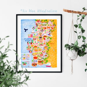 Portugal Map Poster - Portugal Map -  Map of Portugal - Illustrated Portugal Map - Wall Art - Home Decor - Home Gift - Poster Gift