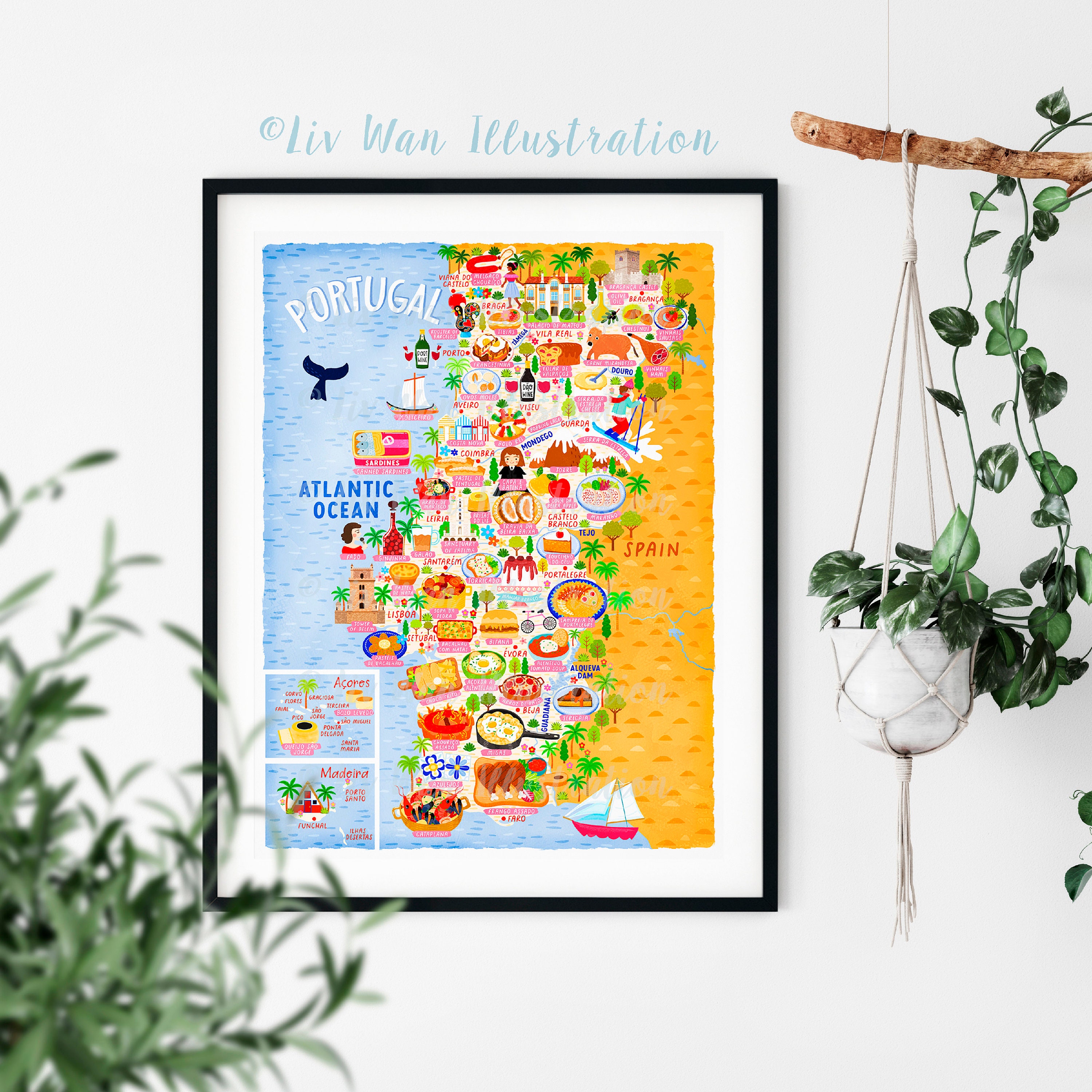 Map of Portugal Art Print Illustration North Central -  Norway