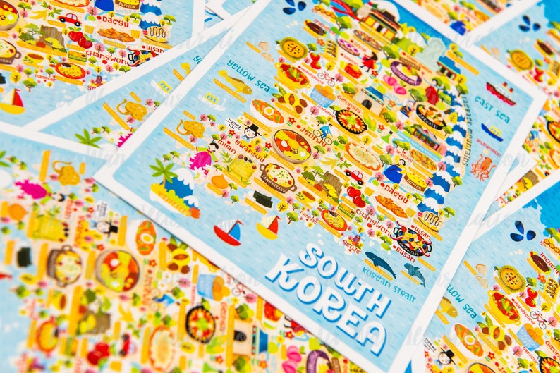 South Korea Map Postcard Map of South Korea South Korea Map Illustrated South Korea Map Travel Gift A6 postcard image 4