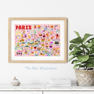 Poster con mappa di Parigi - Mappa di Parigi - Mappa di Parigi - Mappa illustrata di Parigi - Arte murale - Decorazione per la casa - Regalo per la casa - Regalo poster