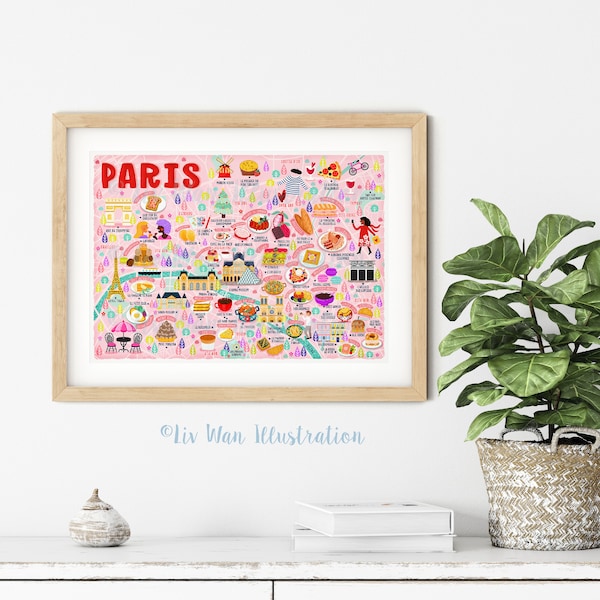 Paris Map Poster - Paris Map -  Map of Paris - Illustrated Paris Map - Wall Art - Home Decor - Home Gift - Poster Gift