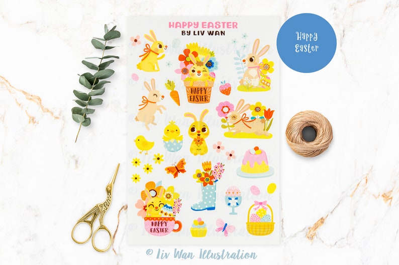 de la collection Happy Easter Bunny Cartes postales de printemps du lapin de Pâques, autocollants, autocollants de planificateur image 6
