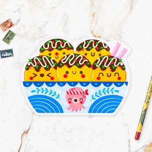 Carte postale takoyaki kawaii - carte postale takoyaki - cadeau kawaii - carte postale kawaii - illustration culinaire - carte postale découpée