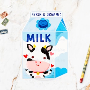 Carte postale de lait - carte postale de nourriture - carte postale de cuisine - illustration de lait - carte postale découpée avec des matrices - carte postale en forme - cadeau de lait kawaii