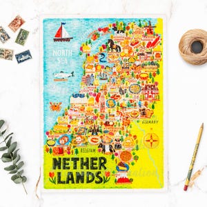 Puzzle carte des Pays-Bas - Carte des Pays-Bas - Carte des Pays-Bas - Cadeau puzzle - Carte illustrée des Pays-Bas - Puzzle de 300 pièces