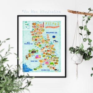 Philippinen Karte Poster - Philippinen Karte - Landkarte der Philippinen - Illustrierte Philippinen Karte - Wandkunst - Wohnkultur - Poster Geschenk
