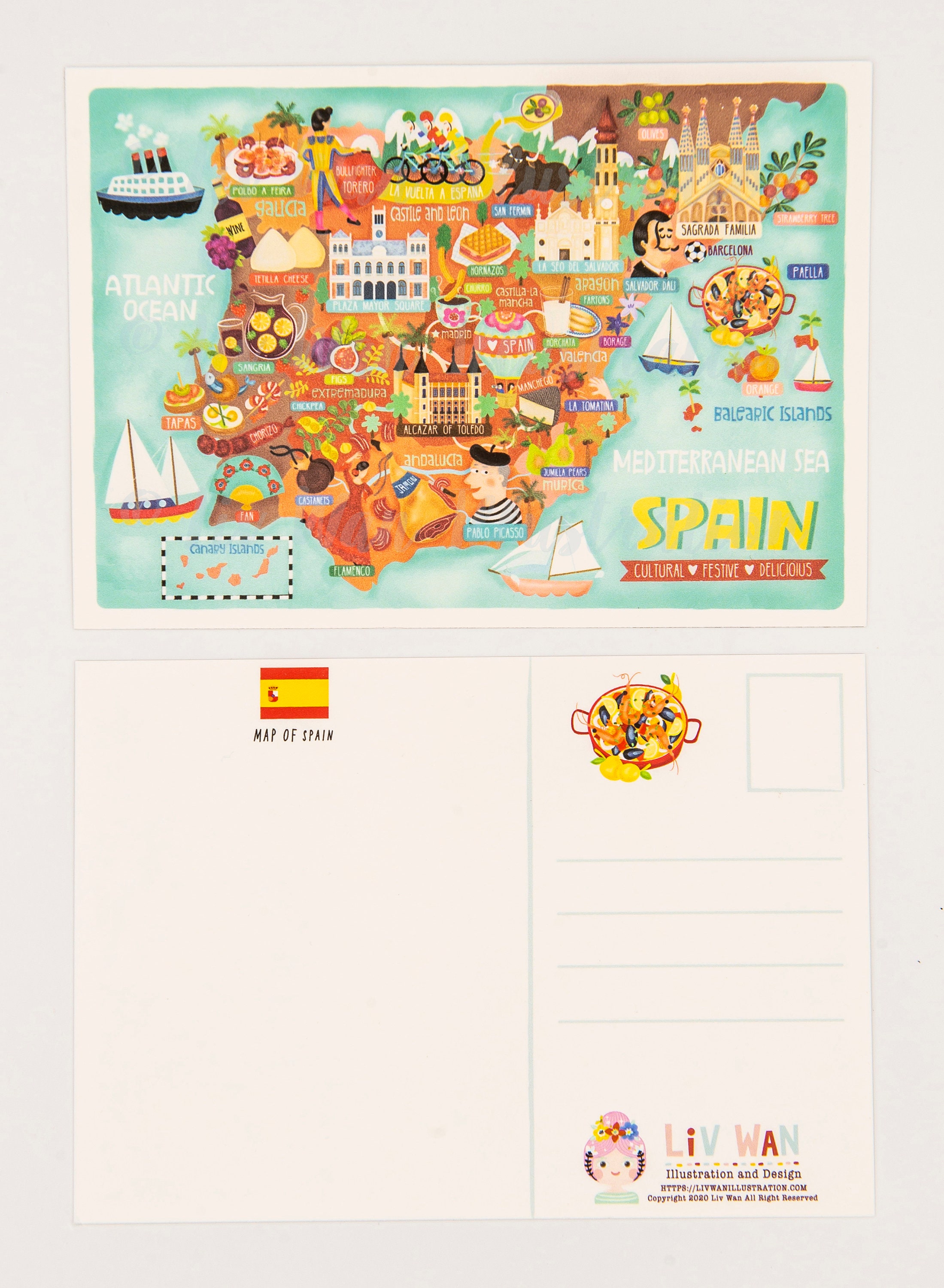 Spain Map Postcard. Illustrated Map of Spain A6 Size Etsy UK