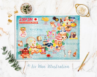 Japan Map Puzzle - Map of Japan - Japan Map - Puzzle gift - Illustrated Japan Map - 300 piece jigsaw