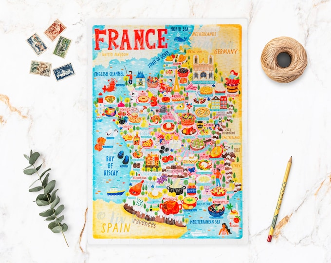 France Map Puzzle - Map of France - France Map - Puzzle gift - Illustrated France Map - 300 piece jigsaw