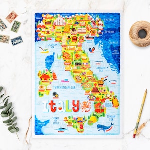 Italien Landkarte Puzzle - Landkarte Italien - Italien Landkarte - Puzzle Geschenk - Illustrierte Italien Landkarte - 300 Teile Puzzle