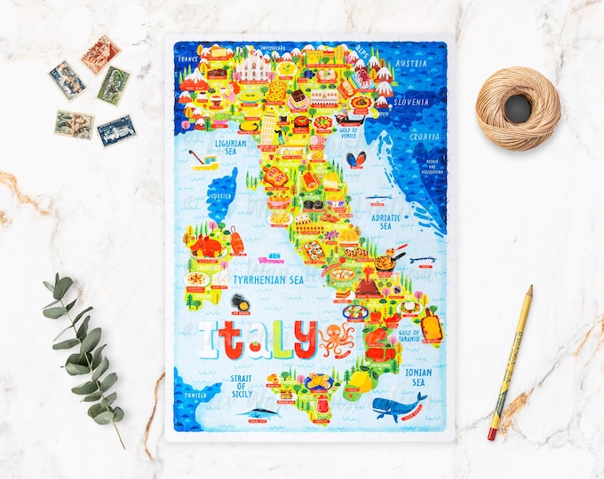 Italy Map Puzzle - Map of Italy - Italy Map - Puzzle gift - Illustrated Italy Map - 300 piece jigsaw
