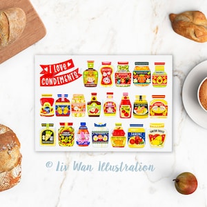 J'adore la carte postale Condiments. Carte postale amusante. Format A6 5,8