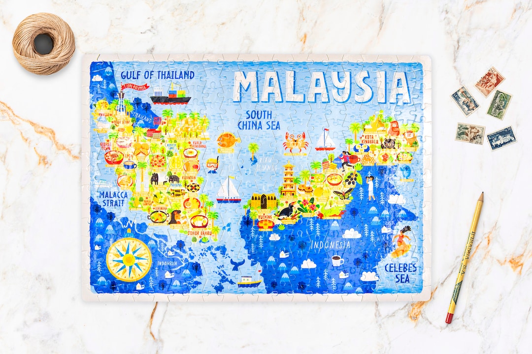 Malaysia Map Jigsaw Puzzle. Premium Hand Made 300 Piece 40x28cm Jigsaw