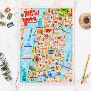 Kaartpuzzel New York - kaart van New York - kaart New York - puzzelcadeau - geïllustreerde kaart van New York - puzzel van 300 stukjes