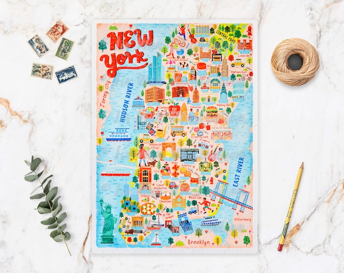 New York Map Puzzle - Map of New York - New York Map - Puzzle gift - Illustrated New York Map - 300 piece jigsaw